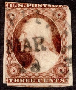 1855, US 3c, Washington, Used, Color changerling, Sc 11