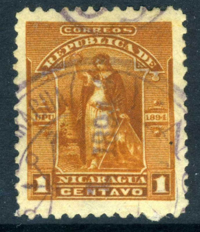 Nicaragua 1894 Seebeck Issues 1¢ Goddess w/Cross VFU U365 ⭐⭐⭐⭐⭐⭐