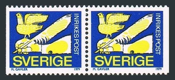 Sweden 1277 pair,MNH.Michel 1057 D/D. Carrier pigeon,Hand with Quill,1979.