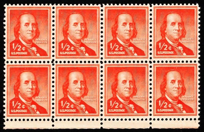 US 1030 MNH F/VF 1/2 Cent Benjamin Franklin Beautious Block of 8