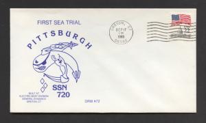 NAVAL COVER - USS PITTSBURGH SSN-720 - 1st SEA TRIAL - DON WILSON CACHET