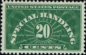 1928 20c Special Handling, Yellow Green Scott QE3 Mint F/VF NH