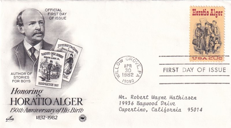 1982, Honoring Horatio Alger, Art Craft/PCS, FDC (E12262)