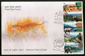 India 2007 National Parks Wildlife Animals Elephant Rhino Tiger FDC # 15046