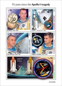 Sierra Leone - 2022 Apollo 1 Tragedy Anniversary - 5 Stamp Sheet - SRL220609a