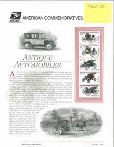 USPS COMMEMORATIVE PANEL #476 ANTIQUE AUTOMOBILES #3019-3023