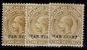 FALKLAND ISLANDS GV SG72 + 72a + 72b, 1s SHADE VARIETIES, M MINT. Cat £67.