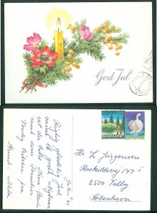 Denmark. Christmas Card 1986. Seal +2.80 Kr. No Cancel. Spruce,Candle,Berries.