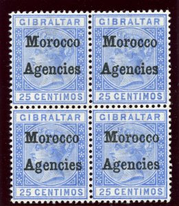 Morocco Agencies 1898 QV 25c ultramarine block (hinged on 1 stamp) MNH. SG 4.