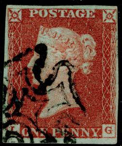 SG8, 1d red-brown PLATE 33, USED. Cat £60. BLACK MX. 4 MARGINS.