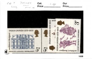 Great Britain, Postage Stamp, #701-704 Mint NH, 1973 Inigo Jones (AC)