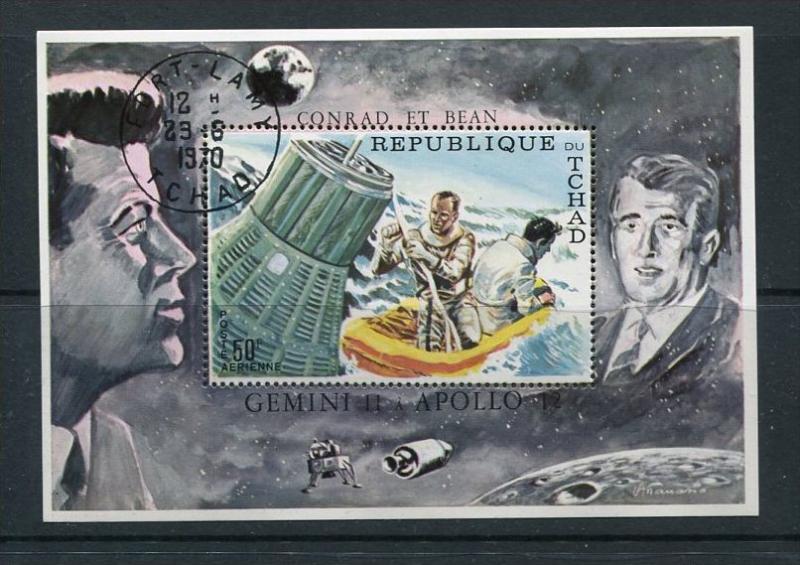 Chad 1970 Sheet Sc 225E Astronauts Conrad & Bean Gemini 11 & Apollo 12 Used/C...