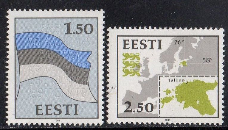 Estonia  1991 1r.50 Flag & 2r.50 Map MH