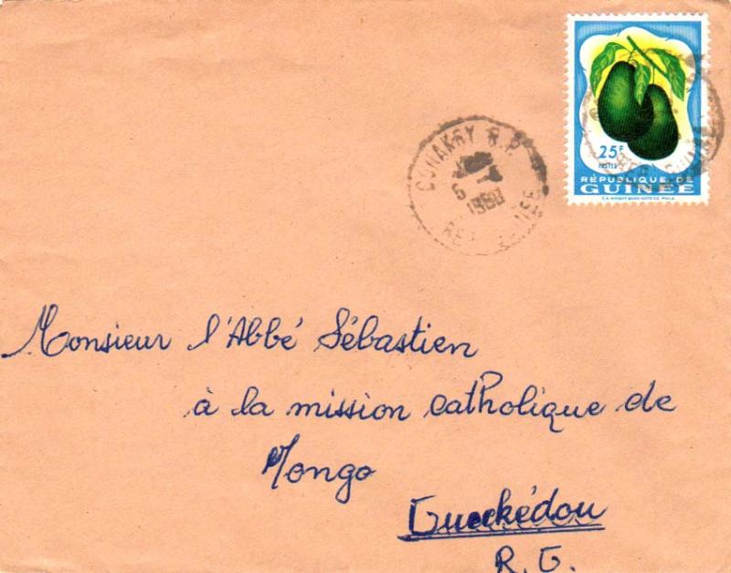 French Guinea Guinea 25F Avocados 1960 Conakry R.P. Rep. Guinee to Gueckedou....