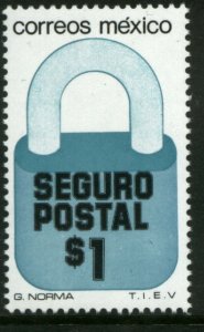 MEXICO G26, $1P Padlock Insured Letter Unwmk Fluor Paper 5. MINT, NH. VF.