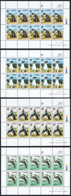 Namibia WWF Jackass Penguin 4 Sheetlets of 10 stamps each 10 sets SG#713/16