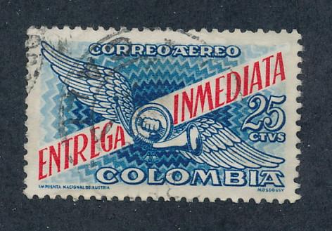 Colombia 1958 Scott CE1 used - 25c, post horn & Wings