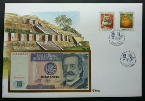 Peru America Ceramic Art Customs Of Native Indian 1989 FDC (banknote cover *Rare