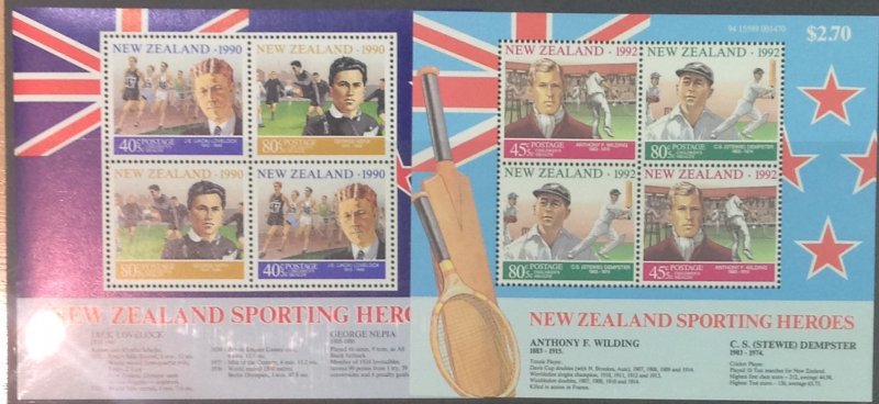 NEW ZEALAND MNH MINISHEET 1990 1992  SPORTSMEN SGMS1561,1689