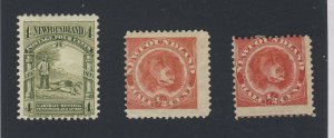 3x Newfoundland MH Stamps #64-4c Hunting F #56-1/2c #57-1/2c GuideValue= $71.00