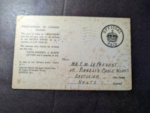 1945 British Channel Islands Reoccupation Cover to Eastleigh Hants England