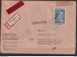 Germany 1947 Registered Cover French Zone Certificate Shiller CV € 1300 15461