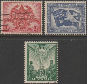 Australia 1946 Sc#200-202 Set of 3 WWII Peace USED-Fine.