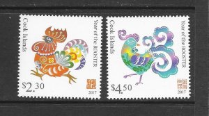 BIRDS - COOK ISLANDS #1565-6 YEAR OF THE ROOSTER MNH