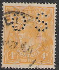 Australia #OB31 King George V OS Perfin Used