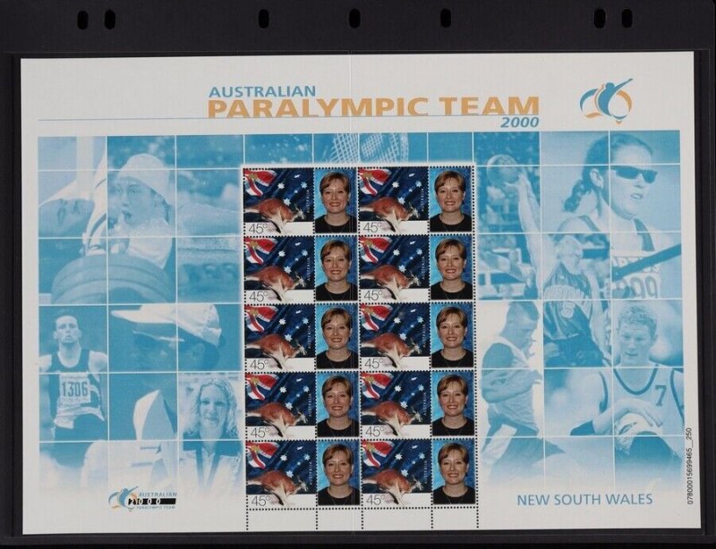 AUSTRALIA 2000 Paralympic Team NSW $4.50 SES, 45c Kangaroo & flag. MNH **.