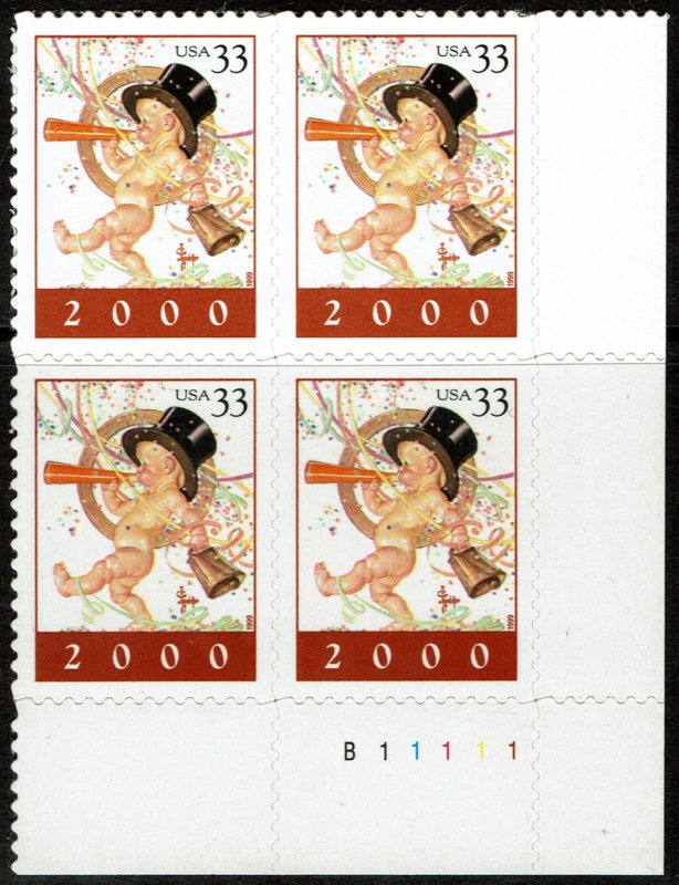 United States #3369 Plate Block MNH - Baby New Year (2000)