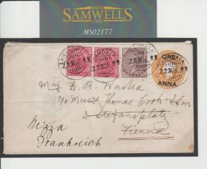 MS2177 1899 India Uprated Stationery/Thomas Cook/Austria/Forwarded/France