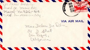 Guam 6c DC-4 Skymaster 1951 Marine Barracks [Guam] Airmail to San Rafael, Cal...