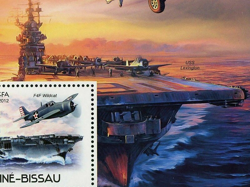 Floating Airport Stamp Airplanes F4F Wildcat USS Enterprise CV-6 S/S MNH #5901 