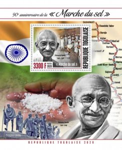 Togo - 2020 Salt March Mahatma Gandhi - Stamp Souvenir Sheet - TG200366b