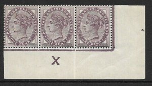 1d lilac control X Imperf strip of 3 - with marginal rule UNMOUNTED MINT