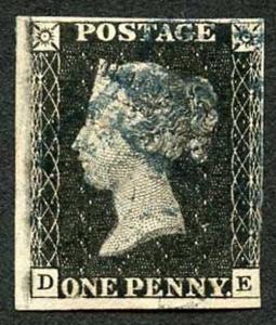 Penny Black (DE) Plate 10 with BLUE MALTESE CROSS Three Margins Cat 12000 pounds