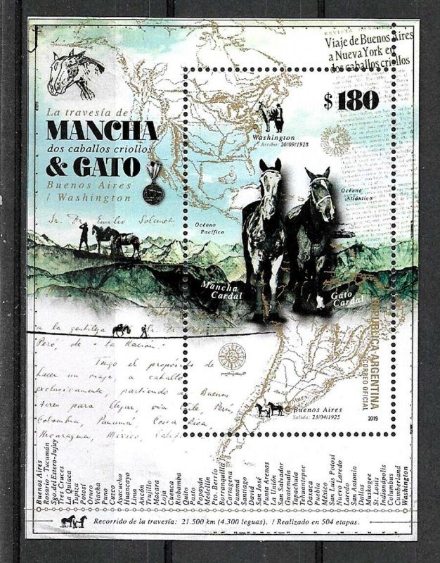 ARGENTINA 2019 FAUNA,HORSES MAP MOUNTAINS S/SHEET MNH