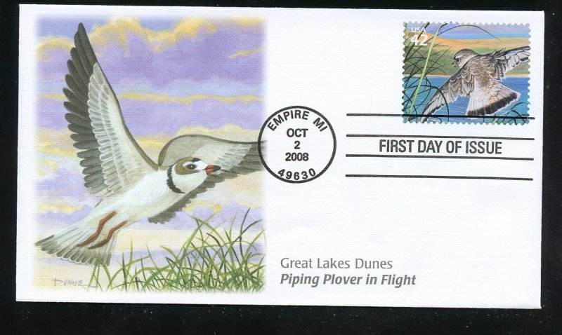 US 4352i Great Lakes Dunes Piping Plover in Flight UA Fleetwood cachet FDC