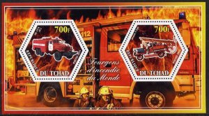 CHAD - 2014 - Fire Engines - Perf 2v Sheet #3 - M N H - Private Issue