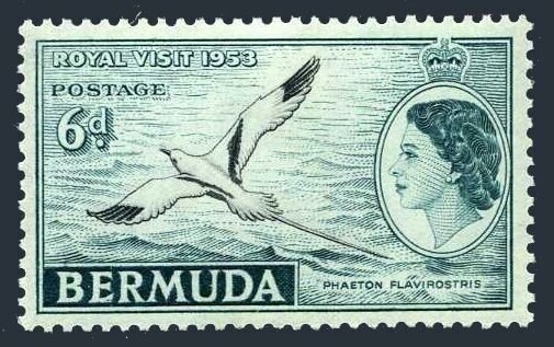 Bermuda 1953 Sc#163 BIRD-ROYAL VISIT QUEEN ELIZABETH II Single MNH