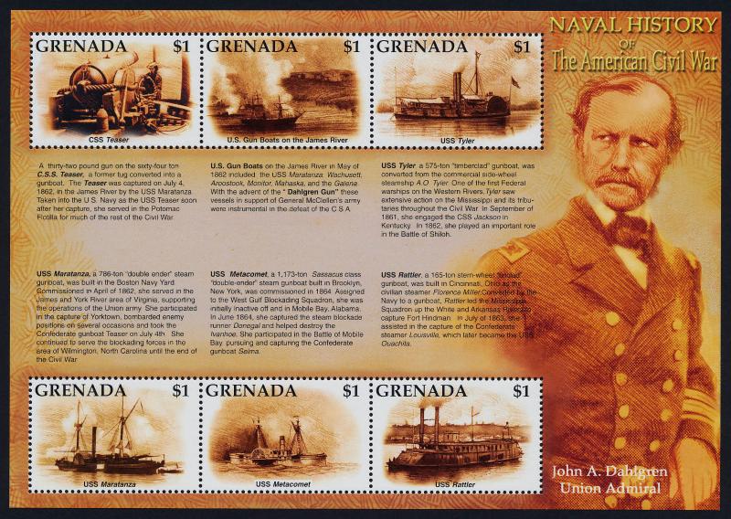 Grenada 3250 MNH Ameican Civil War, Naval History, Warships