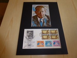 Dag Hammarskjold UN Art Postcard and 1962 USA FDC mount matte size A4