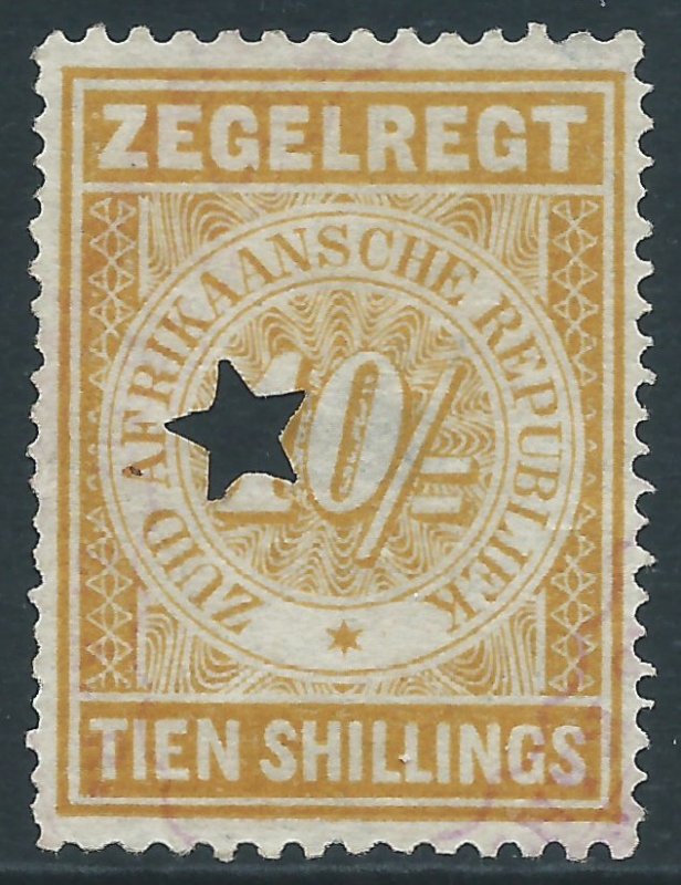 Transvaal Revenue Duty Stamp, 10sh Used