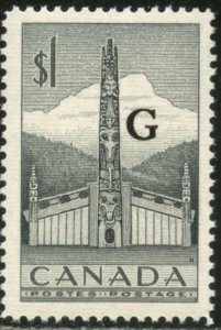 CANADA Sc#O32 1953 $1 Totem Pole ‘G’ Overprint OG Mint NH