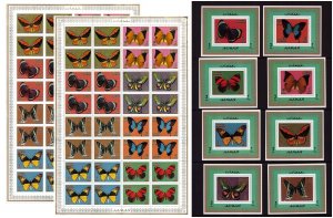 Trucial states Ajman 1971 MNH butterfly stamps perf+imperf Michel #747-754 A+B