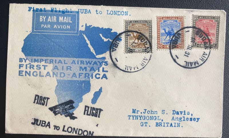 1931 Juba Sudan First Flight Airmail Cover FFC To England Imperial Airways