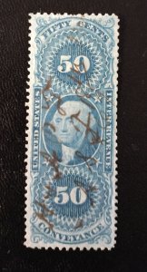 US #R54 Used 50c Conveyance Blue VF Revenue Stamp 1872