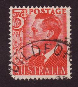 Australia 1951 Sc#235, SG#235 3d Red KGVI  Kings, Royalty USED.