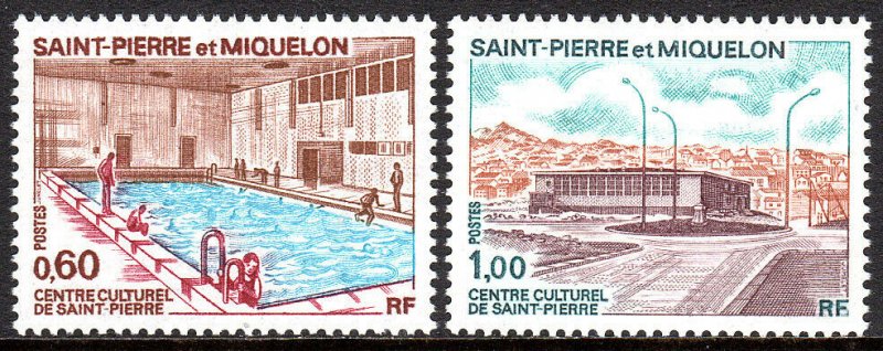 St Pierre & Miquelon 429-430, MNH. Indoor swimming pool, Cultural Center, 1973